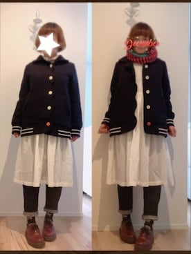 「シャツワンピ」｜「アイテム（ピーコート）」を使った、まっきぃ〜さん（レディース・157cm）の冬コーディネート