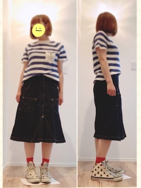 「mercibeaucoup,（メルシーボークー）のアイテム（ニット/セーター）」を使った、まっきぃ〜さん（レディース・157cm）の夏コーディネート