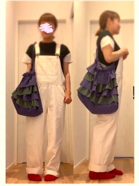 「赤い靴下」｜「アイテム（サロペット/オーバーオール）」を使った、まっきぃ〜さん（レディース・157cm）の夏コーディネート