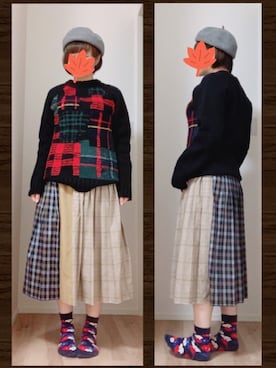 「柄×柄」｜「アイテム（その他）」を使った、まっきぃ〜さん（レディース・157cm）の秋コーディネート