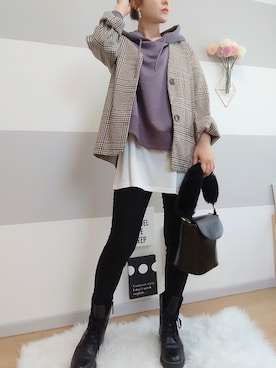 「スキニー」｜「アイテム（ノーカラージャケット）」を使った、mutomo27さん（レディース・158cm）の秋コーディネート