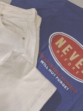 「WEGO（ウィゴー）のアイテム（Tシャツ/カットソー、ブルー系）」を使った、まきさん（レディース）の夏コーディネート