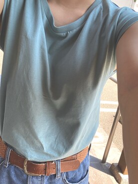「niko and...（ニコアンド）のアイテム（Tシャツ/カットソー、グリーン系）」を使った、まきさん（レディース）の夏コーディネート
