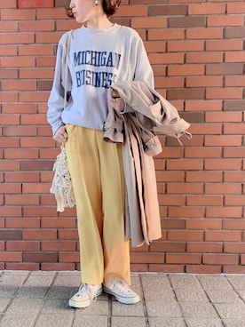 「イエローコーデ」｜「アイテム（トレンチコート）」を使った、Koharu.uさん（レディース・164cm）の春コーディネート