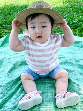 「Birthday（バースデイ）のアイテム（帽子、ベージュ系）」を使った、Wako ☺︎さん（キッズ）の夏コーディネート