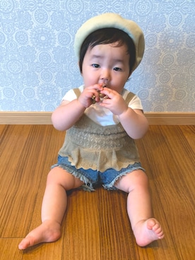 「apres les cours（アプレレクール）のアイテム（帽子、ホワイト系）」を使った、Wako ☺︎さん（キッズ）の夏コーディネート