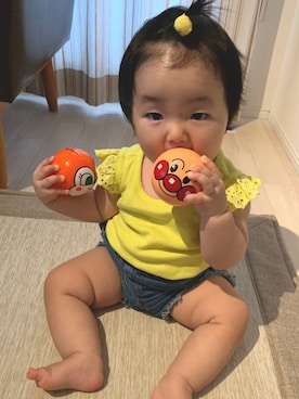 「西松屋（ニシマツヤ）のアイテム（ヘアアクセサリー、イエロー系）」を使った、Wako ☺︎さん（キッズ）の夏コーディネート