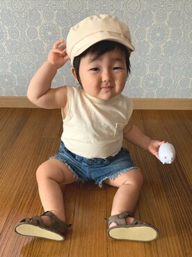 「Birthday（バースデイ）のアイテム（帽子、ホワイト系）」を使った、Wako ☺︎さん（キッズ）の夏コーディネート