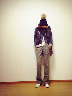 「PLAIN CLOTHING（プレーンクロージング）のアイテム（ニットキャップ/ビーニー）」を使った、coteさん（レディース・170cm）の冬コーディネート