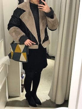 「PAGEBOY（ページボーイ）のアイテム（ライダースジャケット）」を使った、やぱぎさん（レディース・165cm）の冬コーディネート