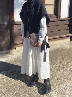 「Libra Cue（リブラ キュー）のアイテム（シャツワンピース）」を使った、なのさん（レディース・156cm）の冬コーディネート