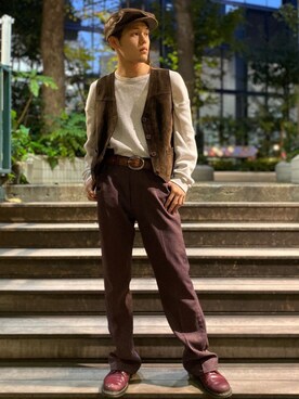 「やっぱりストリートが好き」｜「アイテム（ハンチング/ベレー帽）」を使った、大吉さん（メンズ・174cm）の秋コーディネート