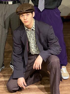 「モードストリート」｜「アイテム（ハンチング/ベレー帽）」を使った、大吉さん（メンズ・174cm）の秋コーディネート