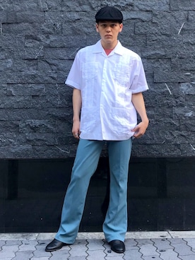 「Lee（リー）のアイテム（スラックス）」を使った、大吉さん（メンズ・174cm）の夏コーディネート