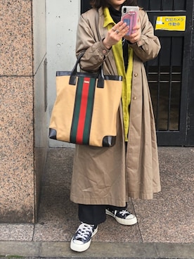 「GUCCI（グッチ）のアイテム（トートバッグ、ベージュ系）」を使った、もみじさん（レディース・149cm）の冬コーディネート