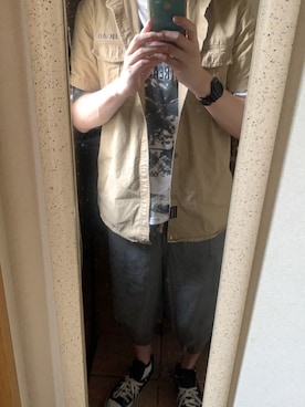 「MAKE 2 BEのアイテム（ミリタリージャケット、ベージュ系）」を使った、 NEOakiradjさん（メンズ・180cm）の夏コーディネート