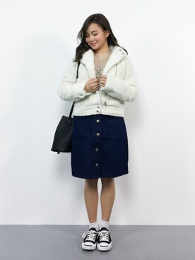 「one after another NICE CLAUP（ワンアフターアナザーナイスクラップ）のアイテム（ライダースジャケット）」を使った、  𝑅𝐼𝑁𝐴さん（レディース・151cm）の冬コーディネート