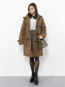 「グレンチェック」｜「アイテム（ダッフルコート）」を使った、  𝑅𝐼𝑁𝐴さん（レディース・151cm）の冬コーディネート