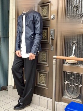 「EMMA CLOTHES（エマクローズ）のアイテム（ライダースジャケット）」を使った、T .YukIさん（メンズ・170cm）の春コーディネート