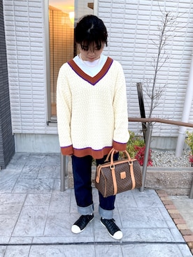 「アイテム（レインシューズ、ホワイト系）」を使った、azumiさん（レディース・155cm）の春コーディネート