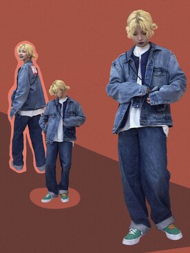 「blue」｜「アイテム（デニムジャケット）」を使った、HiMoonさん（レディース・163cm）の冬コーディネート