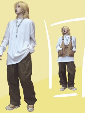 「盐系风格」｜「アイテム（チノパンツ）」を使った、HiMoonさん（レディース・163cm）の冬コーディネート