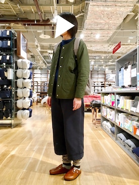 「サンダルに靴下」｜「アイテム（ノーカラージャケット）」を使った、あさすさん（レディース・168cm）の冬コーディネート