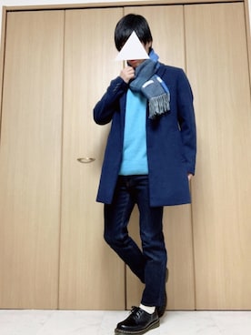 「ブルーコーデ」｜「アイテム（チェスターコート）」を使った、masaさん（メンズ・161cm）の秋コーディネート