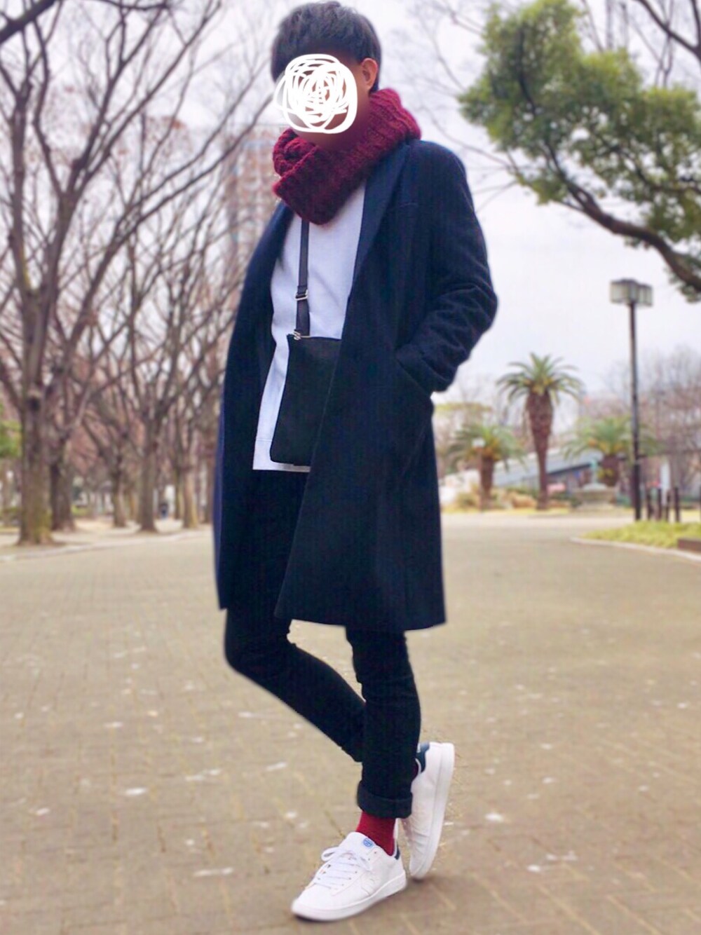 「平成最後のWEARISTAセンバツ、いいね、save、フォローお願いします🤑、スキニーデニム、converse、ロールアップ、初投稿、きれいめカジュアル、キレイめ、WEGO」｜「WEGOのWEGO/リブスヌード（ネックウォーマー/スヌード、レッド系）」を使った、ぴやんさん（メンズ・169cm）の冬コーディネートの1枚目の写真