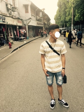 「VANS（バンズ）のアイテム（モカシン/デッキシューズ）」を使った、徐承修さん（メンズ・173cm）の春コーディネート