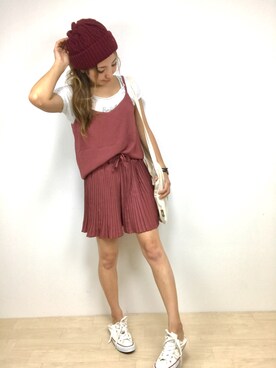 「アイテム（つなぎ/オールインワン、レッド系）」を使った、Rie_eさん（レディース・156cm）の夏コーディネート