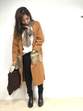 「キャメル」｜「アイテム（ブーティ）」を使った、Rie_eさん（レディース・156cm）の秋コーディネート