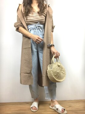 「シルバーシューズ」｜「アイテム（シャツワンピース）」を使った、Rie_eさん（レディース・156cm）の春コーディネート