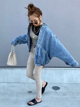 「ピスタチオ」｜「アイテム（デニムジャケット）」を使った、Rie_eさん（レディース・156cm）の春コーディネート