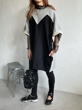 「スキニーデニム」｜「アイテム（ワンピース/ドレス）」を使った、Rie_eさん（レディース・154cm）の春コーディネート