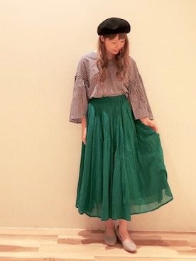 「Samansa Mos2 blue（サマンサモスモスブルー）のアイテム（ハンチング/ベレー帽）」を使った、akane さん（レディース・160cm）の春コーディネート