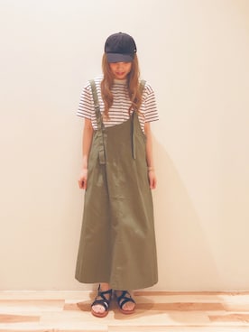 「Samansa Mos2 blue（サマンサモスモスブルー）のアイテム（キャップ）」を使った、akane さん（レディース・160cm）の春コーディネート