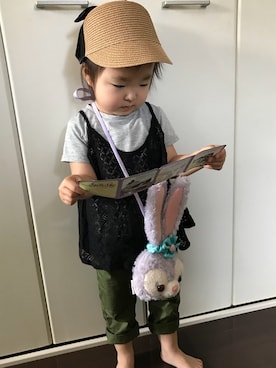 「petit main（プティマイン）のアイテム（チノパンツ）」を使った、Ri-❤︎さん（キッズ・90cm）の夏コーディネート