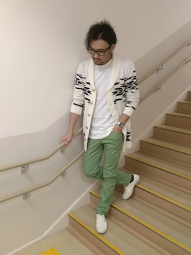 「アイテム（カーディガン/ボレロ）」を使った、Taka4さん（メンズ・188cm）の冬コーディネート