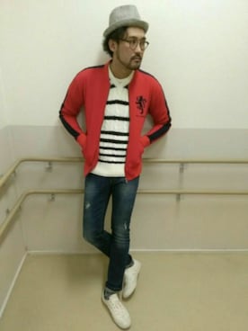 「アイテム（ジャージ）」を使った、Taka4さん（メンズ・188cm）の冬コーディネート