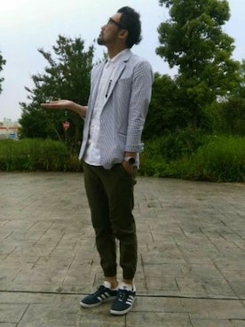 「アイテム（テーラードジャケット）」を使った、Taka4さん（メンズ・188cm）の夏コーディネート