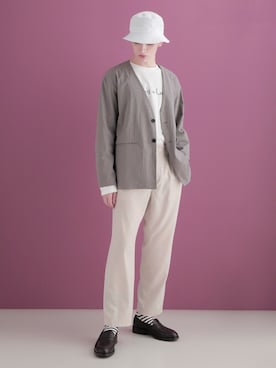「EMMA CLOTHES（エマクローズ）のアイテム（ノーカラージャケット）」を使った、EMMA CLOTHESさん（メンズ・178cm）の夏コーディネート