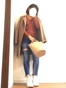 「Ungrid（アングリッド）のフレイドヘムストスリ（デニムパンツ）」を使った、☺︎HITOMI☺︎さん（レディース・160cm）の冬コーディネート