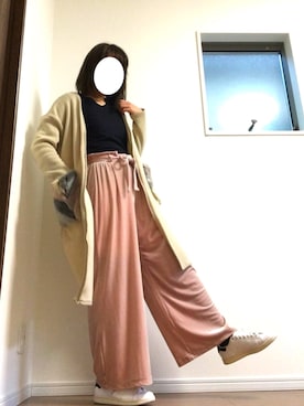 「ベロアパンツ ピンク」｜☺︎HITOMI☺︎さん（レディース・160cm）の冬コーディネート