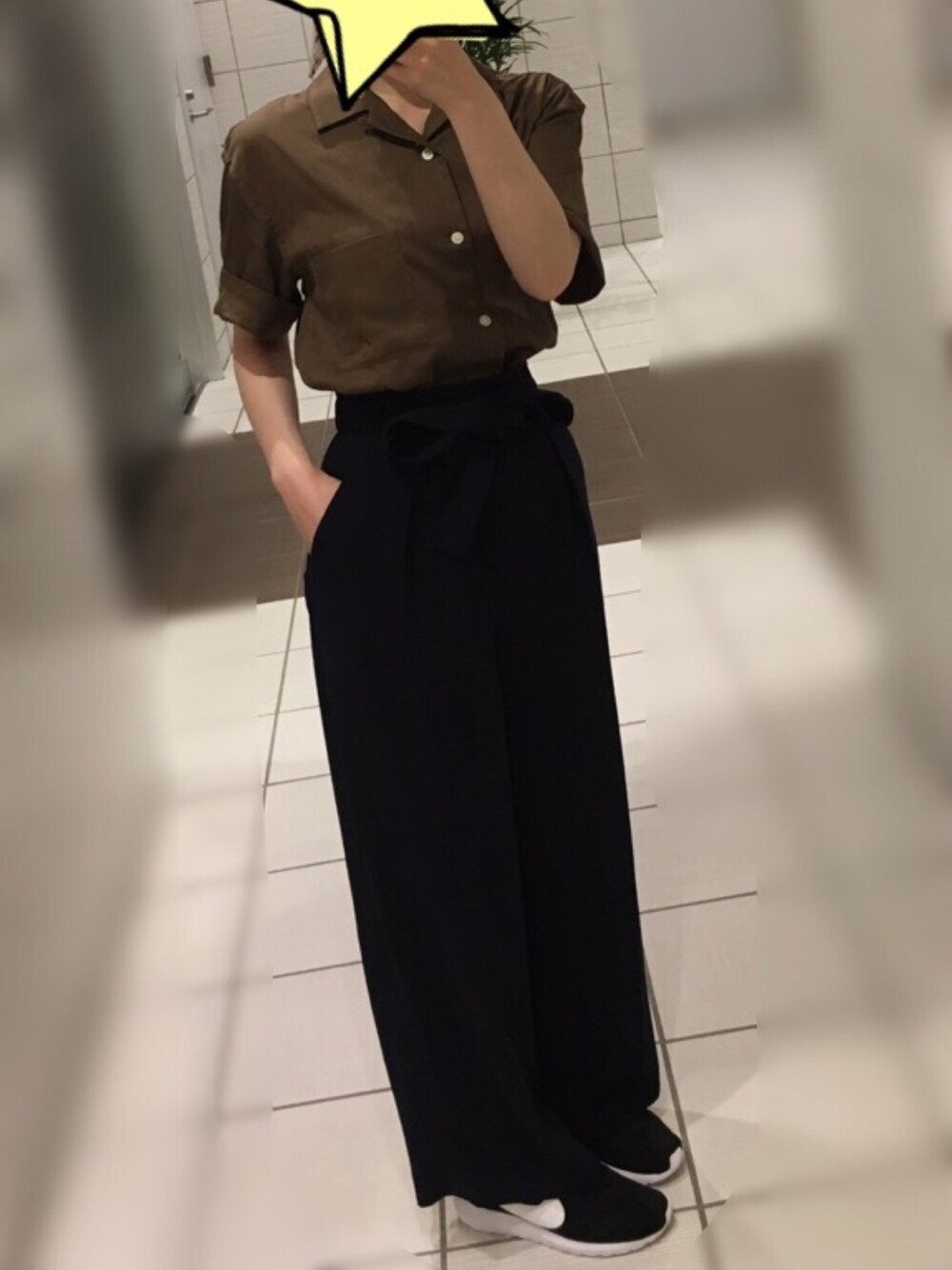 「ユニクロコーデ、プチプラ」｜「UNIQLOのオープンカラーシャツ（半袖）（シャツ/ブラウス、グリーン系）」を使った、mihooooookoさん（レディース・156cm）の夏コーディネートの1枚目の写真