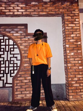 「匡威のアイテム（スニーカー、グリーン系）」を使った、LOK、sixさん（メンズ）の夏コーディネート