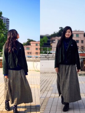 「nest Robe（ネストローブ）のアイテム（スカート、グレー系）」を使った、Jamie Woodさん（レディース・157cm）の冬コーディネート