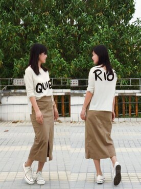 「ms minのアイテム（Tシャツ/カットソー、ホワイト系）」を使った、Jamie Woodさん（レディース・157cm）の春コーディネート