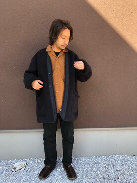 「UNIQLO（ユニクロ）のフリースノーカラーコート（その他アウター）」を使った、クドさん（メンズ・165cm）の冬コーディネート