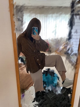 「RETRO GIRL（レトロガール）の細コールドットボタンシャツ（シャツ/ブラウス、ブラウン系）」を使った、ikさん（レディース・165cm）の春コーディネート